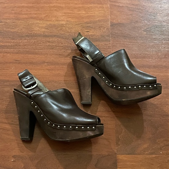 Daniblack Open Peep Toe Clog size 9.5 Brown ESPRESSO WAXY NAPPA shoe sling back - Picture 3 of 16